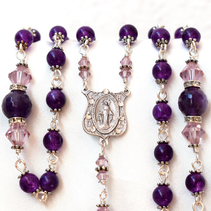 Personalized Amethyst Crystal Rosary – Swarovski Beads with Pardon Crucifix | Catholic Wedding, First Communion & Confirmation Gift