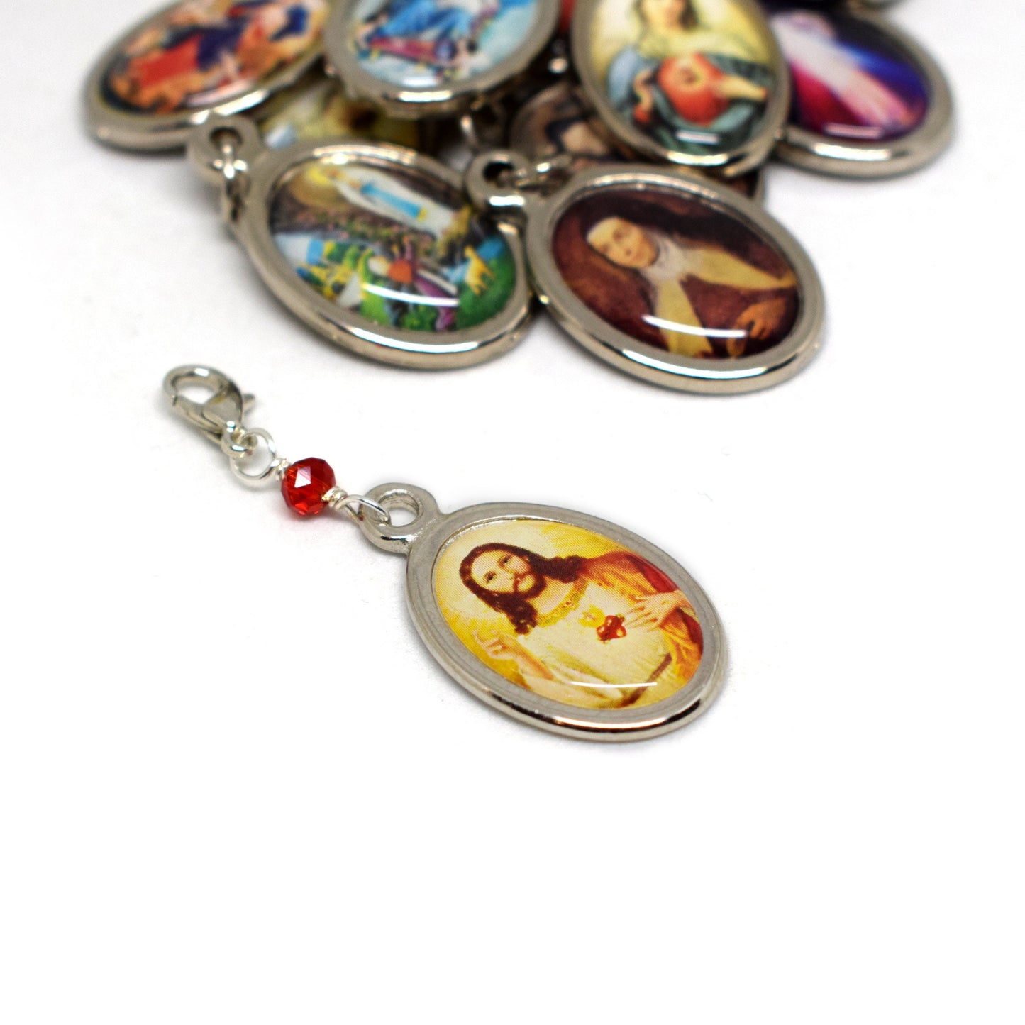 Patron Saint Resin Medal Clip Charm | Catholic Rosary Marker, Keychain & Zipper Pull – Religious Gift