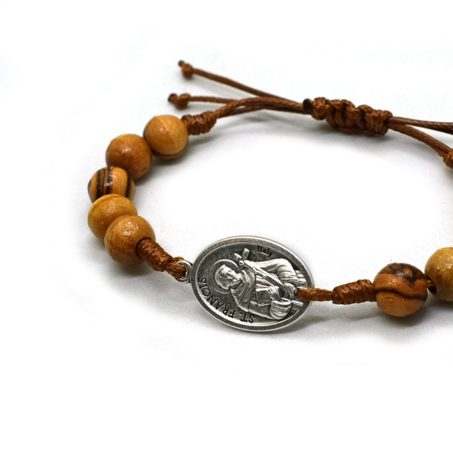 Saint Bracelet with Olive wood beads, Choose your saint, Personalized Saint Stackable wooden Bracelet, Mens bracelet, Christmas Gift for men