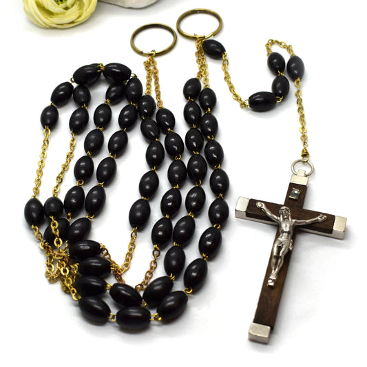 LARGE Belt Habit Rosary | Handmade Dark Wood Waist Rosary for Nun or Monk | 5 Decades Catholic Rosary Made in Italy