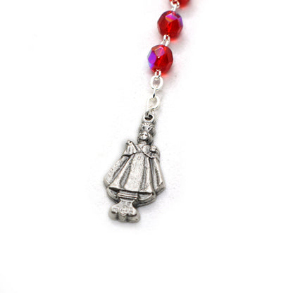 Holy Infant of Prague Chaplet – Red Crystal Pocket Rosary, Italian Handmade Catholic Gift