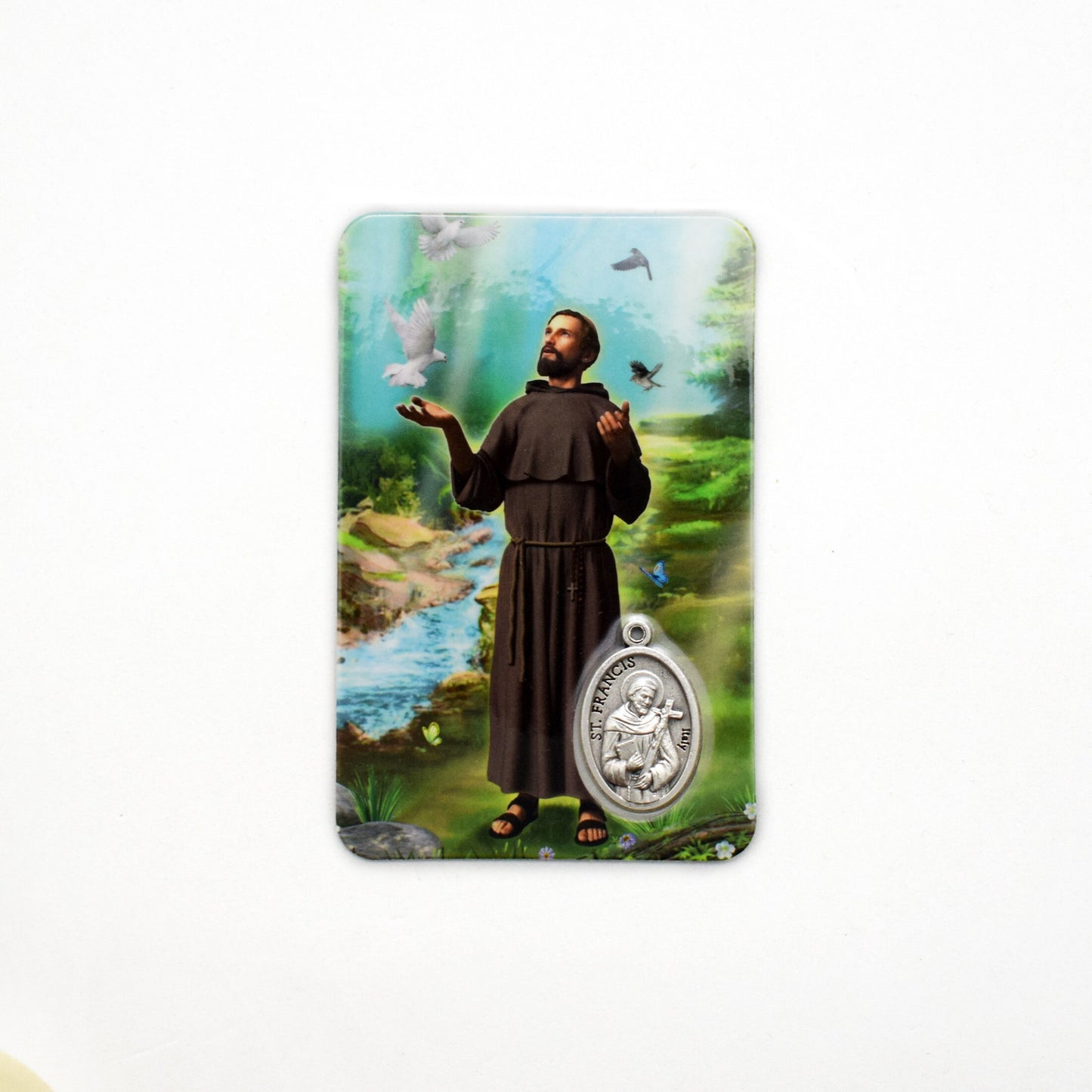 Saint Francis of Assisi Holy Card with Medal – Laminated Italian Prayer Card