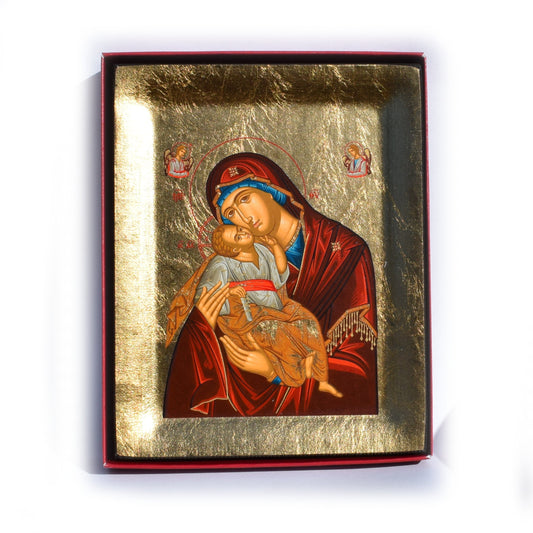 🌸 Our Lady of Tenderness Greek Orthodox Icon – Handmade Byzantine Wall Art – Christian Gift