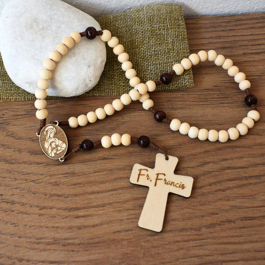 Personalized Wooden Name Rosary – Engraved Custom Rosary for Christening, First Communion & Confirmation | 5, 6 or 7 Decades