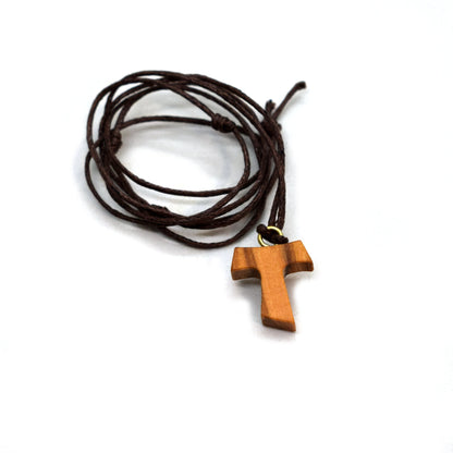Tau Cross Olive Wood Pendant – Saint Francis of Assisi Necklace, Handmade Franciscan Pendant from Italy