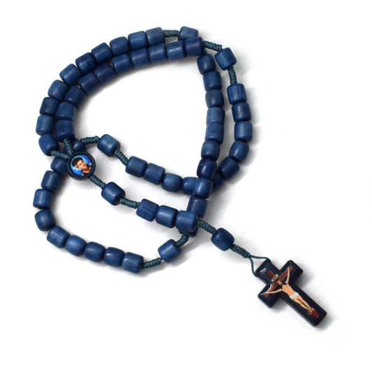 Saint Carlo Acutis Wooden Rosary – Handcrafted Blue Beads, Catholic Gift, Confirmation & First Communion