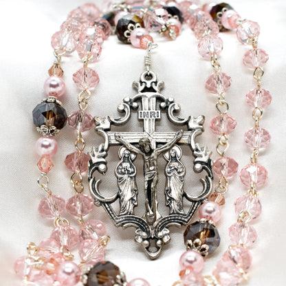 Pink Austrian Crystal Rosary – Handmade Bridal, First Communion & Catholic Wedding Gift
