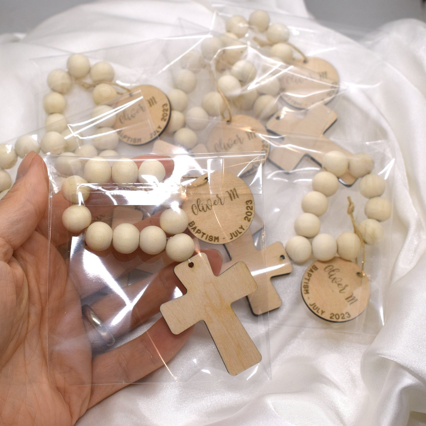 Personalized Wooden Pocket Rosary Favors – Baptism, First Communion & Christening Gifts