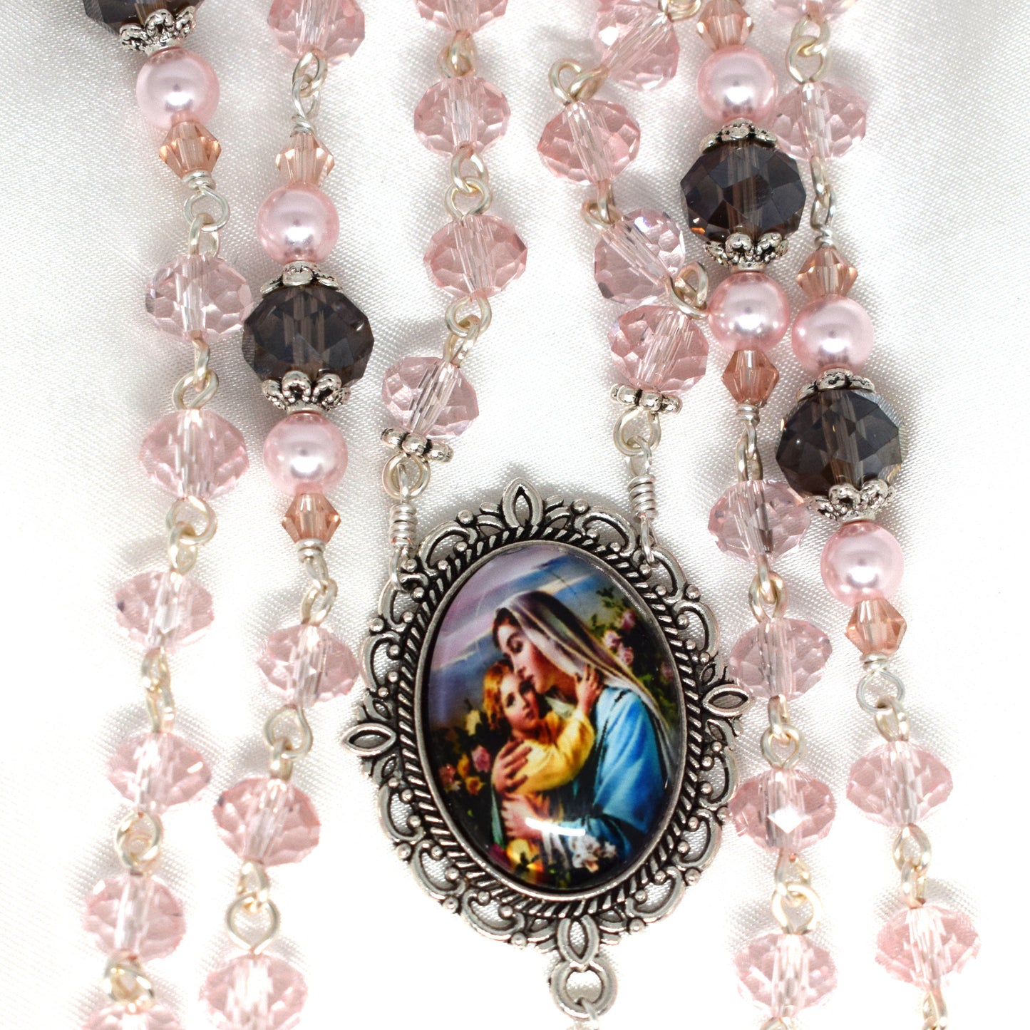 Pink Austrian Crystal Rosary – Handmade Bridal, First Communion & Catholic Wedding Gift