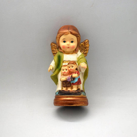 🕊️ Guardian Angel Resin Statue – Mini Angel with Children – Italian Pocket Catholic Figurine – Desk or Travel Gift
