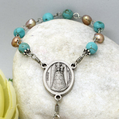 Holy Family Rosary – Nativity Rosary with Pearls and Crystals – Christmas Rosary – Baptism & Communion Faith Gift