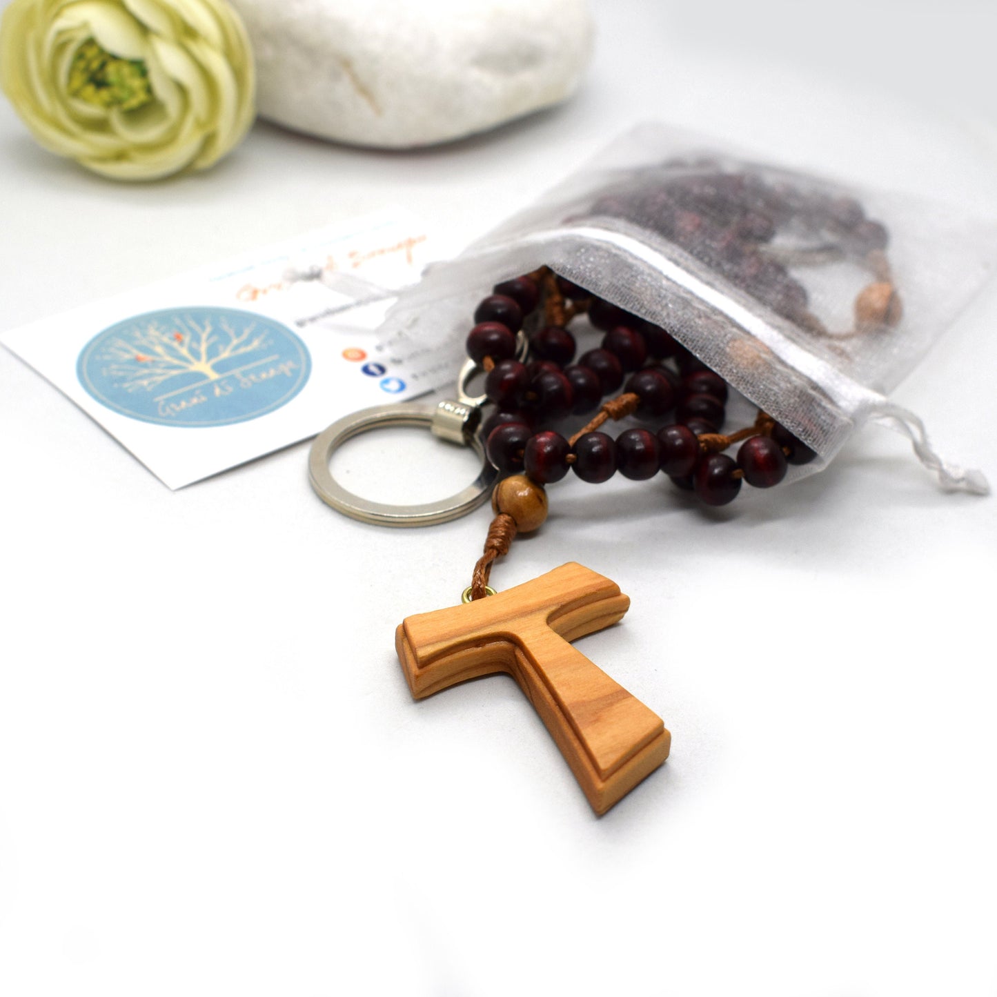 Belt Habit Rosary – Holy Land Olive Wood, Franciscan Crown, 5/7 Decades with St. Francis Tau Cross | Handmade Catholic Gift