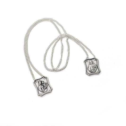 Scapular Chain Necklace – Virgin of Carmel & Sacred Heart of Jesus Medals, Handmade Catholic Necklace