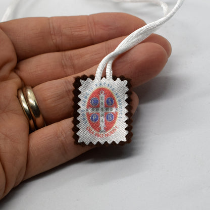 Saint Benedict Felt Scapular – Brown Felt San Benito, Catholic Protection Gift, Italian Handmade