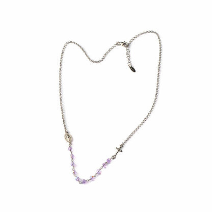 Handmade Sterling Silver Rosary Necklace – Aurora Borealis Swarovski Crystals & Miraculous Medal | Italian Catholic Jewelry