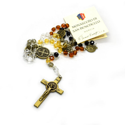 St Benedict Bronze Rosary | Italian Crystal Rosary Necklace | Saint Benedict Medal for Protection