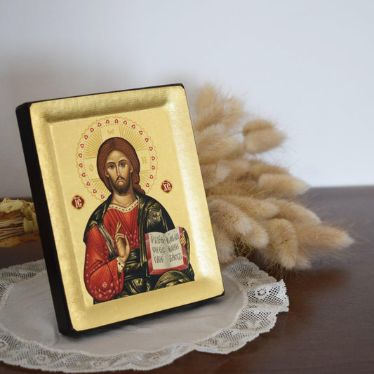 ✝️ Jesus Christ Pantocrator Greek Orthodox Icon – Handmade Byzantine Wall Art – Christian Gift