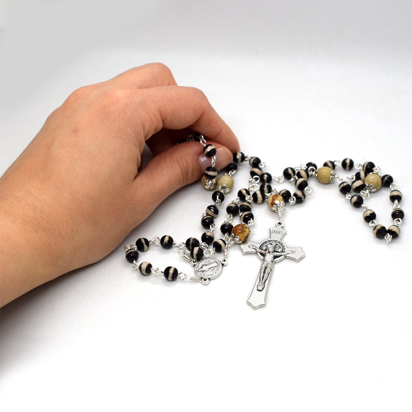 St. Benedict Five Decades Gemstone Rosary | Unbreakable Handmade Italian Rosary | Catholic Gift
