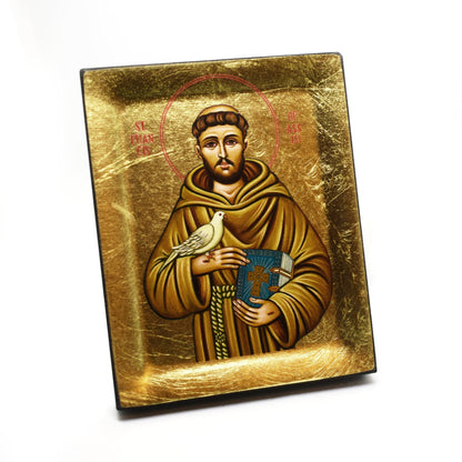 🕊️ Saint Francis of Assisi Greek Orthodox Icon – Handmade Byzantine Wall Art – Franciscan Gift