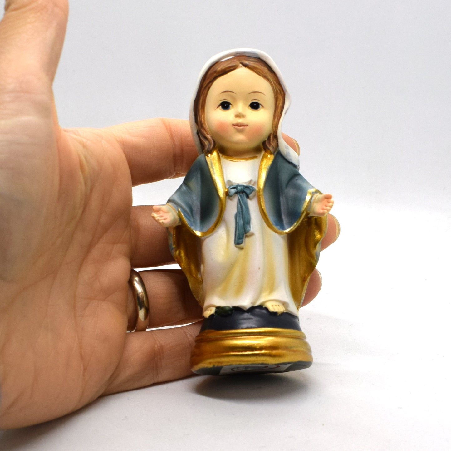 🌸 Our Lady Immaculate Resin Statue – Baby Blessed Virgin Mary Mini Pocket Statue – Italian Catholic Desk Figurine
