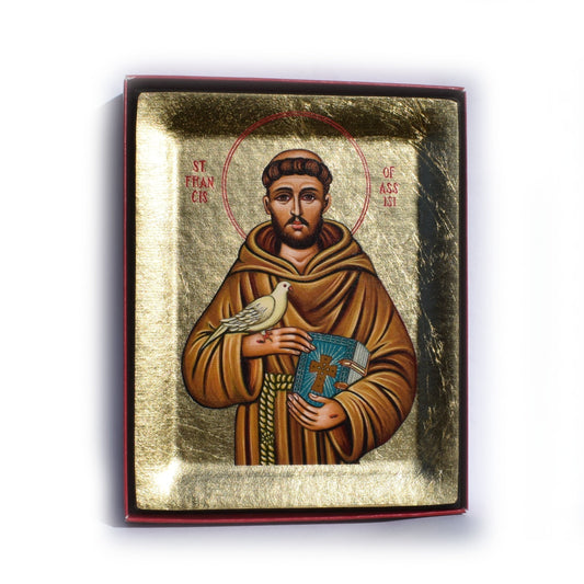 🕊️ Saint Francis of Assisi Greek Orthodox Icon – Handmade Byzantine Wall Art – Franciscan Gift