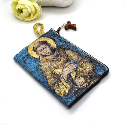 🌿 St Francis & St Clare Rosary Pouch – Handmade Tapestry Coin Holder – Catholic Gift