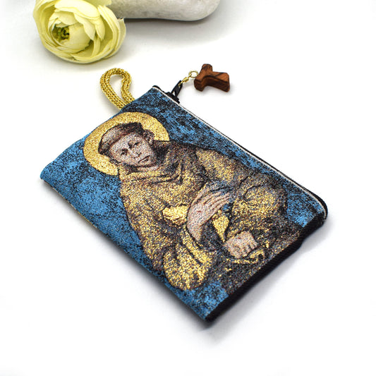 🌿 St Francis & St Clare Rosary Pouch – Handmade Tapestry Coin Holder – Catholic Gift