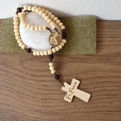 Personalized Wooden Name Rosary – Engraved Custom Rosary for Christening, First Communion & Confirmation | 5, 6 or 7 Decades