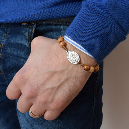 Saint Bracelet with Olive wood beads, Choose your saint, Personalized Saint Stackable wooden Bracelet, Mens bracelet, Christmas Gift for men