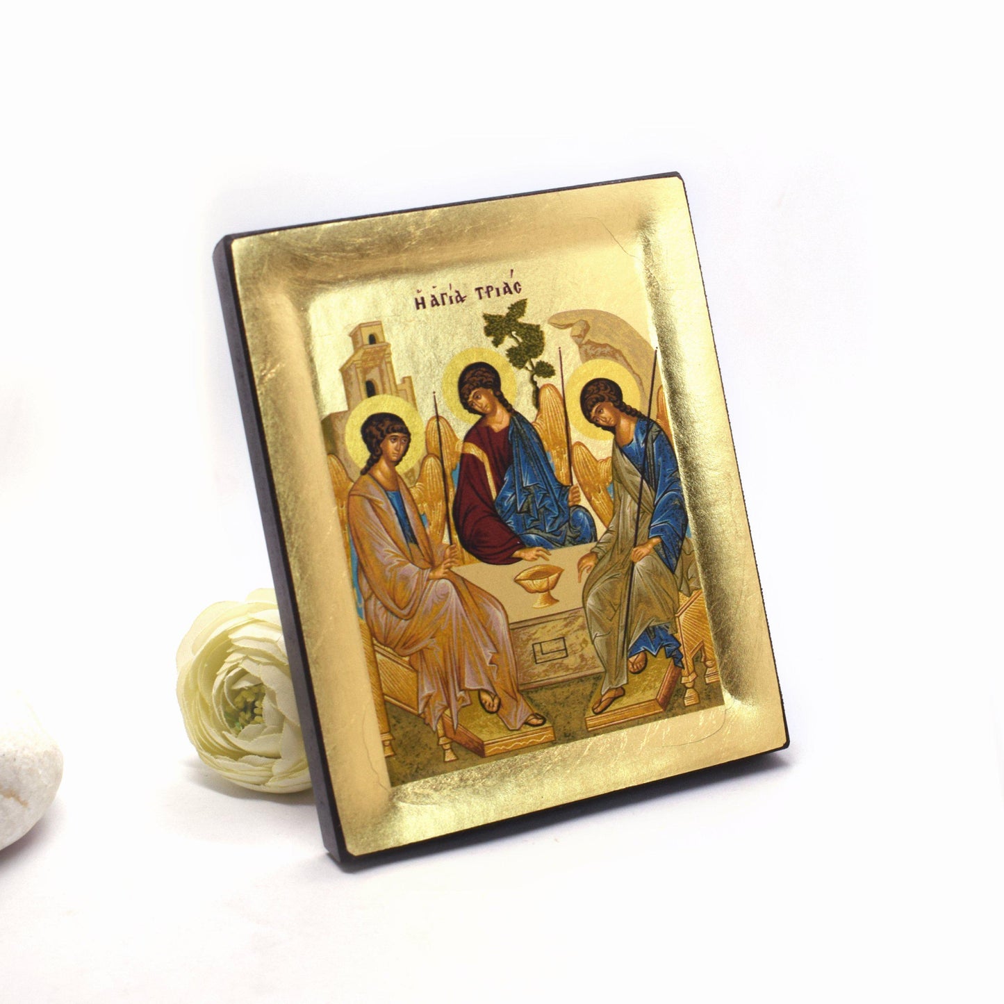 ✨ Orthodox Icon of the Holy Trinity – Andrei Rublev – Gold Leaf Wood Panel – Byzantine Religious Art