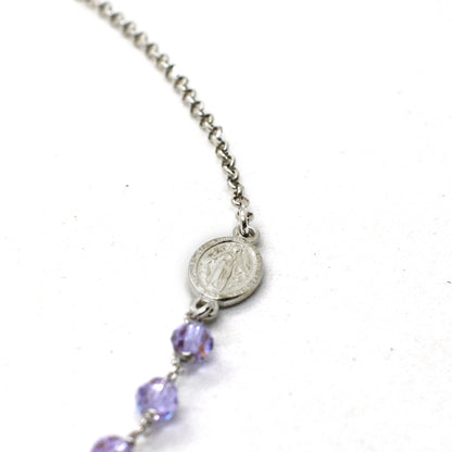 Handmade Sterling Silver Rosary Necklace – Aurora Borealis Swarovski Crystals & Miraculous Medal | Italian Catholic Jewelry