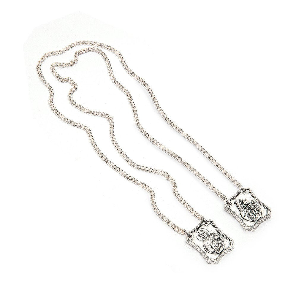Scapular Chain Necklace – Virgin of Carmel & Sacred Heart of Jesus Medals, Handmade Catholic Necklace