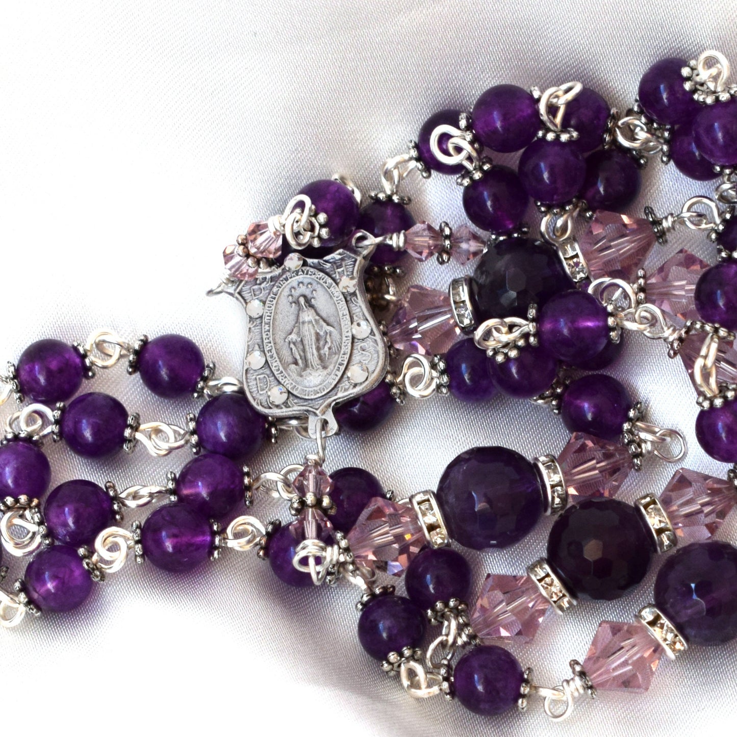 Personalized Amethyst Crystal Rosary – Swarovski Beads with Pardon Crucifix | Catholic Wedding, First Communion & Confirmation Gift