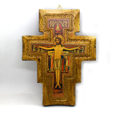 San Damiano Wooden Crucifix – Handmade Religious Icon Wall Cross, Catholic Gift from Italy