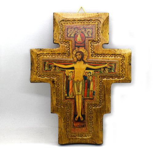San Damiano Wooden Crucifix – Handmade Religious Icon Wall Cross, Catholic Gift from Italy