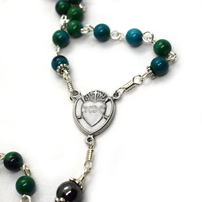 Crown of Thorns Gemstone Rosary | Blue Chrysocolla Catholic Rosary Handmade in Italy