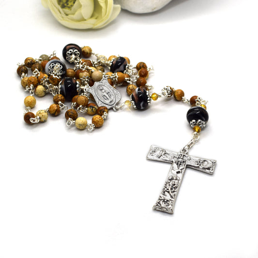 St. Francis Canticle of the Creatures Rosary – Unbreakable Italian Gemstone & Murano Glass Beads | Catholic Christmas Gift