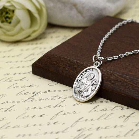 St. Francis of Assisi Medal Necklace 🕊️ Zama Alloy on Stainless Steel Chain – Handmade Italian Catholic Jewelry