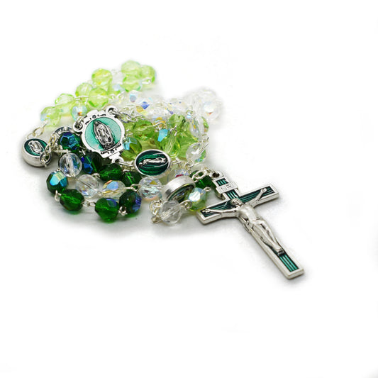 Our Lady of Guadalupe Rosary – Italian Green Crystal Rosary Necklace, Catholic Gift, First Communion