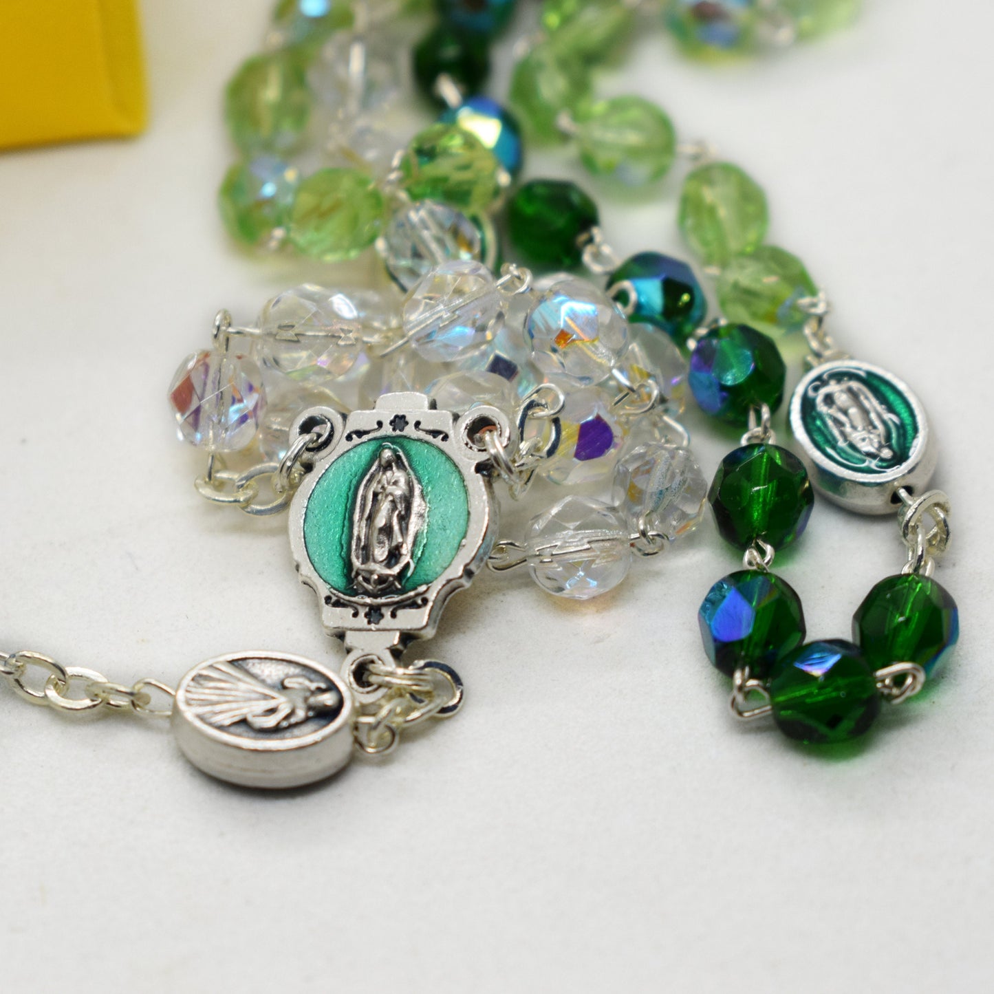 Our Lady of Guadalupe Rosary – Italian Green Crystal Rosary Necklace, Catholic Gift, First Communion