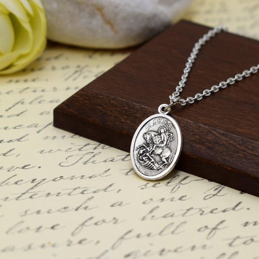 St. George Medal Necklace 🏹 Patron Saint Jewelry – Customizable Christian Necklace