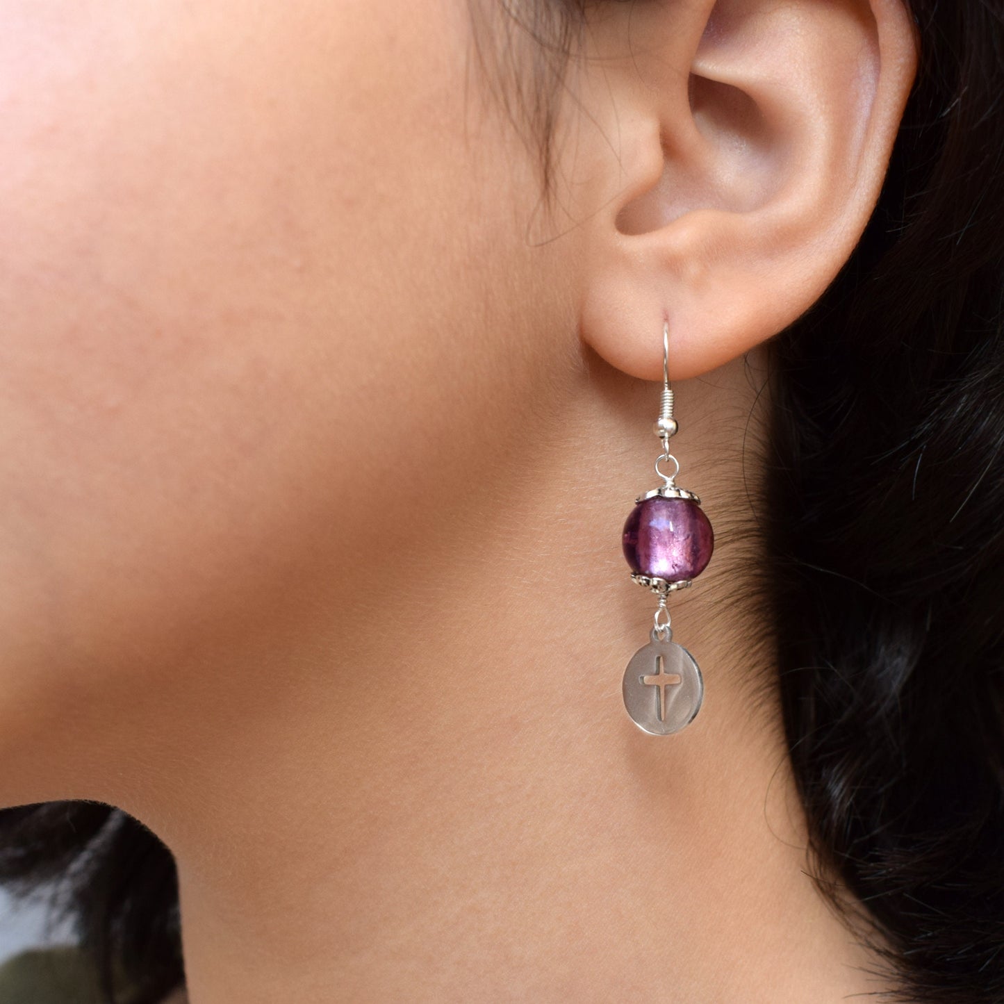 Murano Glass Cross Earrings | Handmade Christian Dangle Earrings | Italian Artisan Jewelry