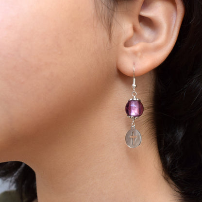 Murano Glass Cross Earrings | Handmade Christian Dangle Earrings | Italian Artisan Jewelry