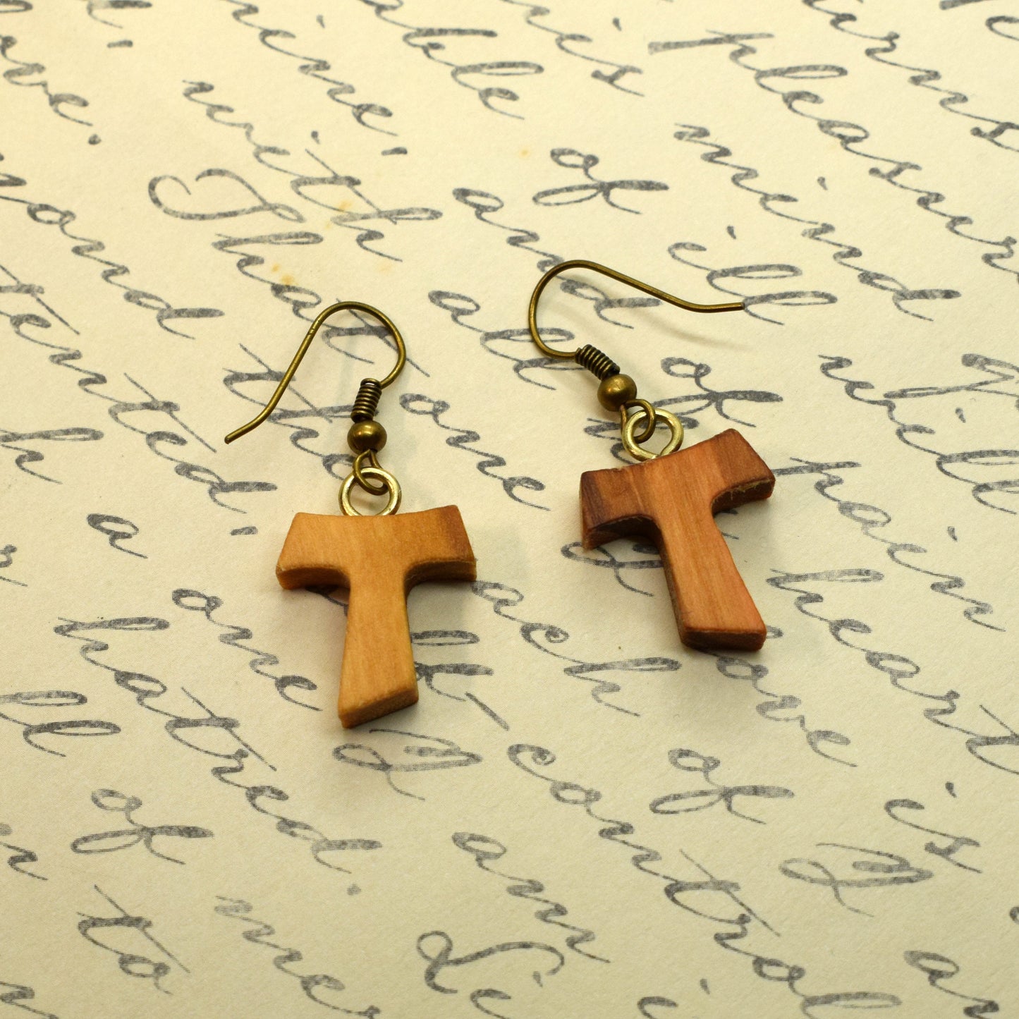 Tau Cross Earrings | St. Francis Olive Wood Earrings | Handmade Artisan Jewelry | Christian Gift
