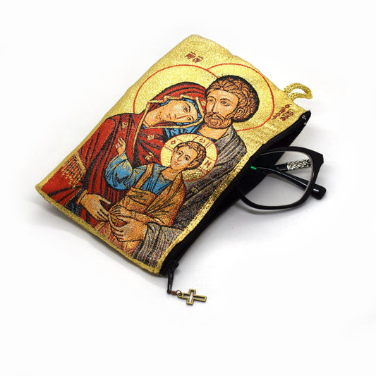 Large Virgin Mary & Infant Jesus Rosary Pouch – Icon Tapestry Case, Glasses or Coin Holder | Handmade Catholic Gift