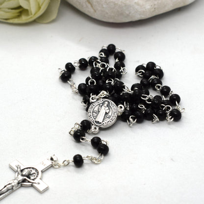 Saint Benedict Pocket Rosary – Handmade Black Wooden Beads Catholic Prayer Beads