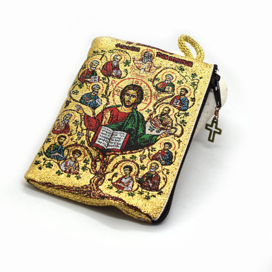 Tree of Life Rosary Pouch – Icon Tapestry Rosary Case – Catholic Wallet with Jesus and Apostles