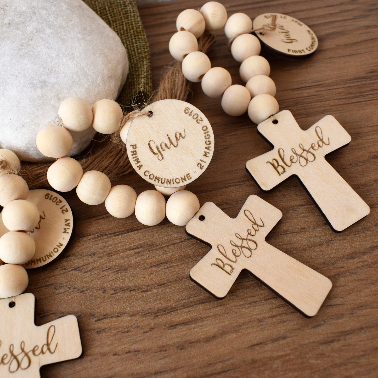 Personalized Wooden Pocket Rosary Favors – Baptism, First Communion & Christening Gifts