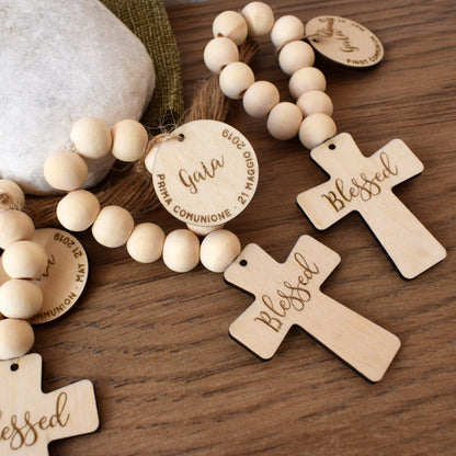 Personalized Wooden Pocket Rosary Favors – Baptism, First Communion & Christening Gifts