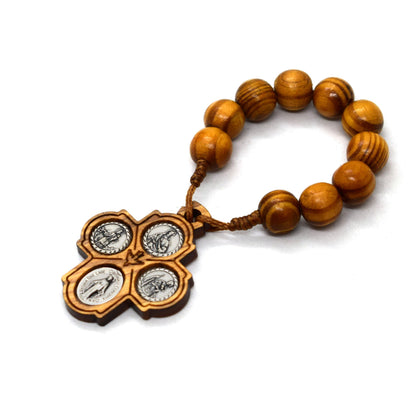 Olive Wood Pocket Rosary – One Decade Rosary with Scapular Cross – Catholic Travel Rosary Handmade in Italy